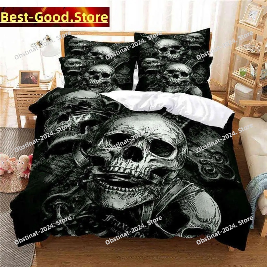 3D Printing Quilting - Set Sprei Motif Tengkorak Ukuran Twin