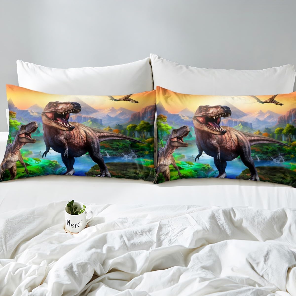 Set Penutup Selimut Ganda Dino - 3D Printing Quilting ulasan dan harga